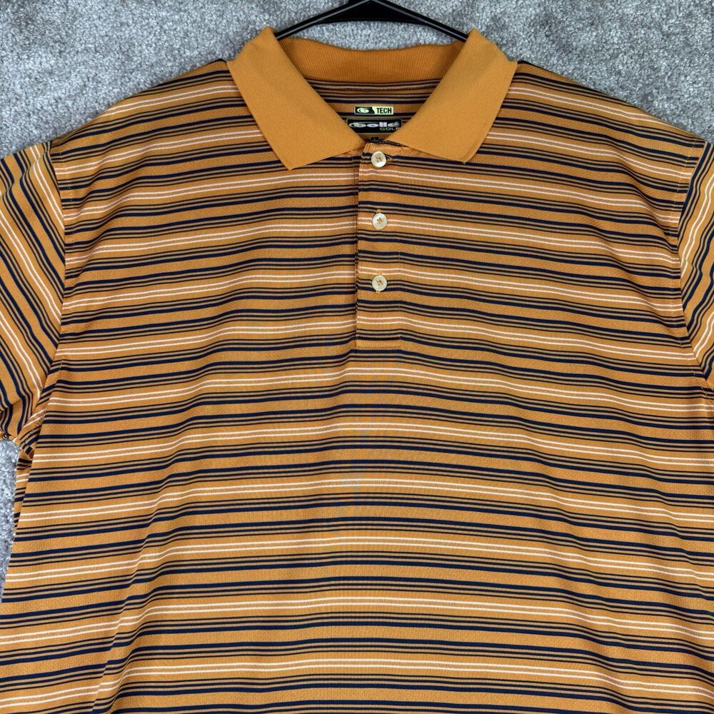 Bollé Shirt Mens Large Orange Striped Golf Short Sleeve Polo